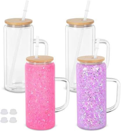 20 oz Glass snow globe cup with handle