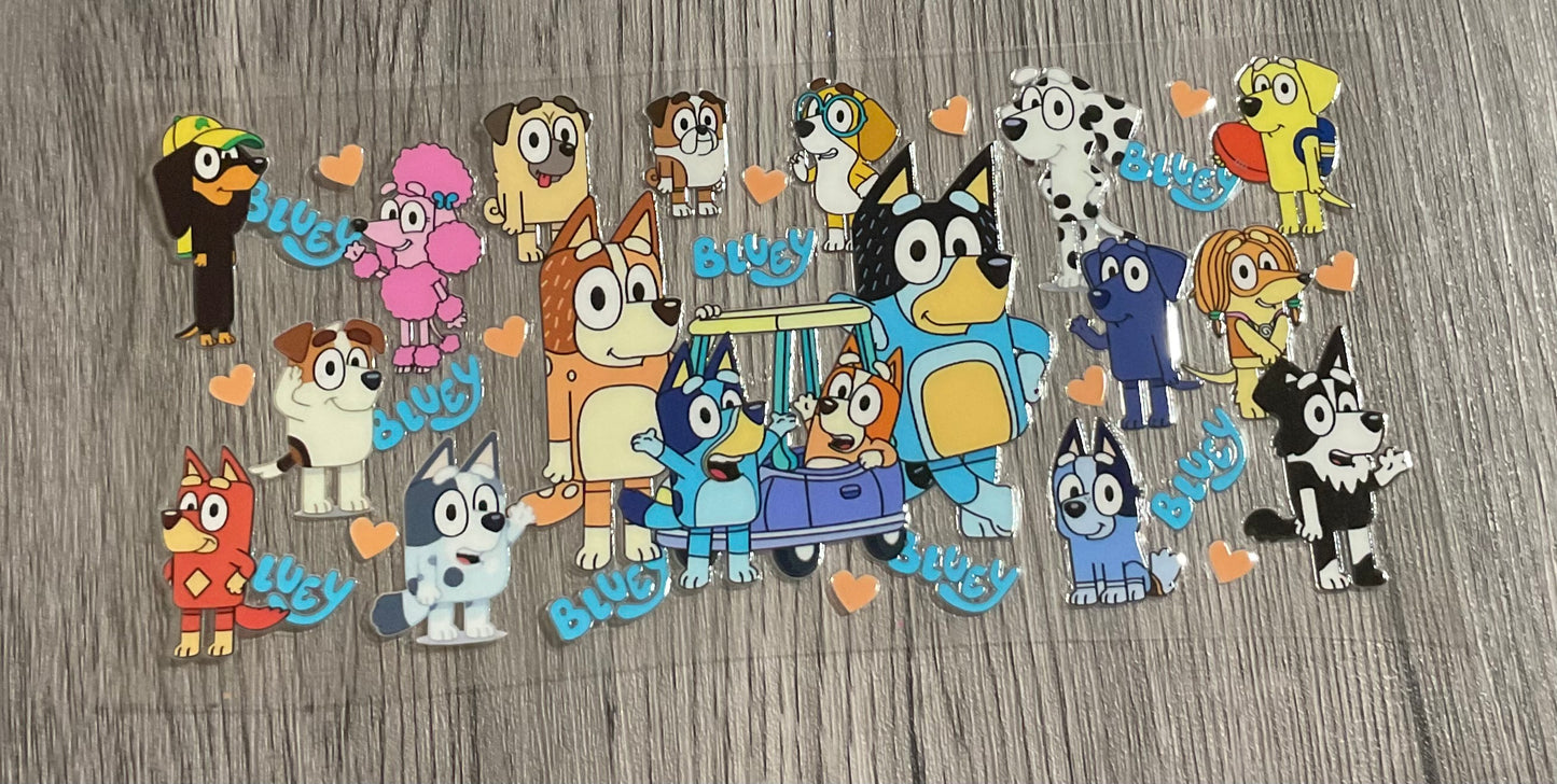 #51 Blue cartoon dog and family