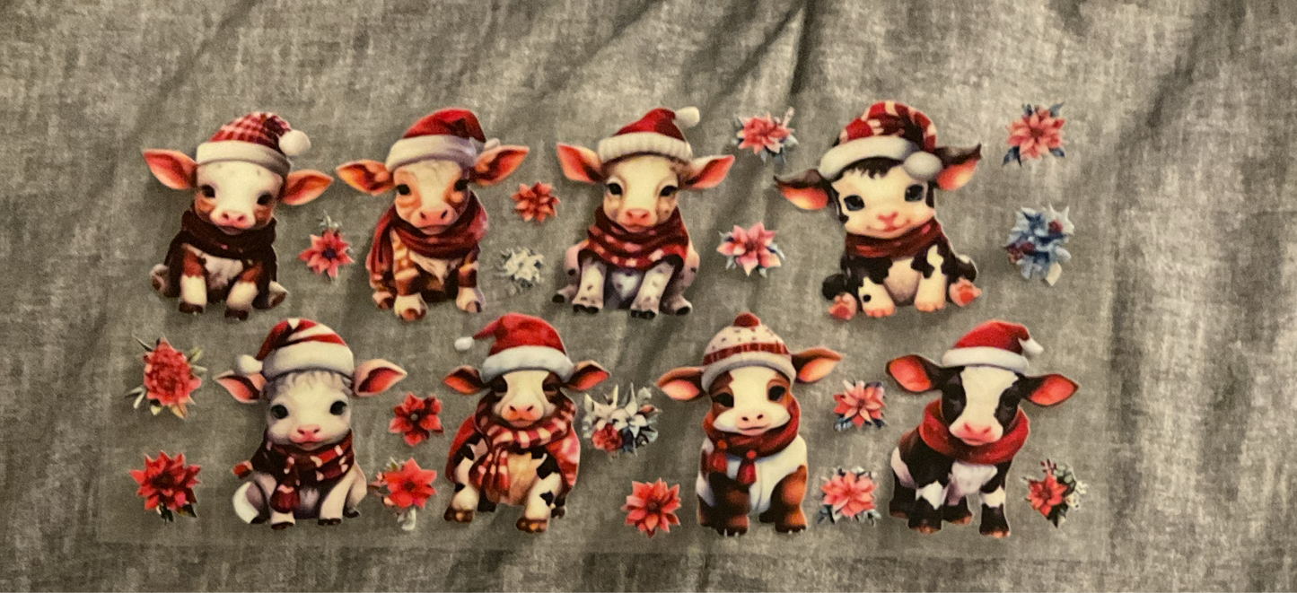 #191 Cartoon calves w/ Santa hats